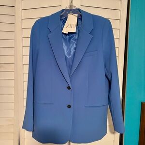 Zara Sky Blue Oversized Blazer Jacket